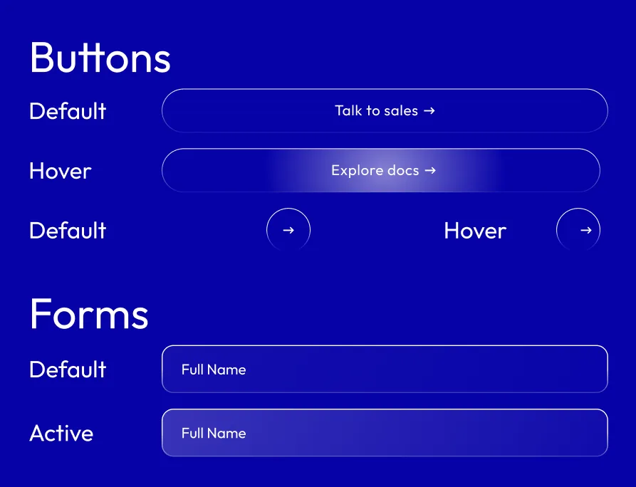 Buttons and form fields in their default, hover and active states