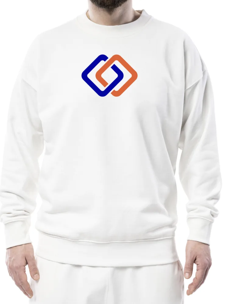 White sweatshirt with the epay mark in blue and orange