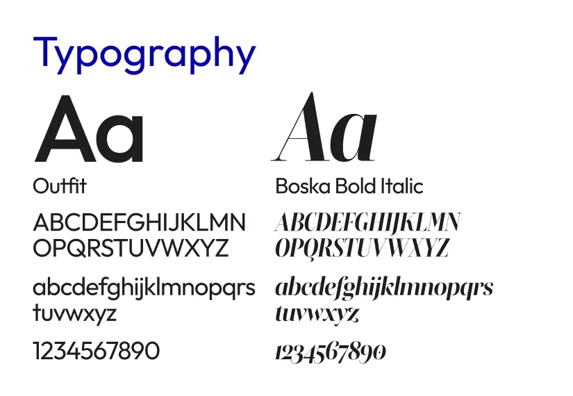 Typography: Outfit and Boska Bold Italic