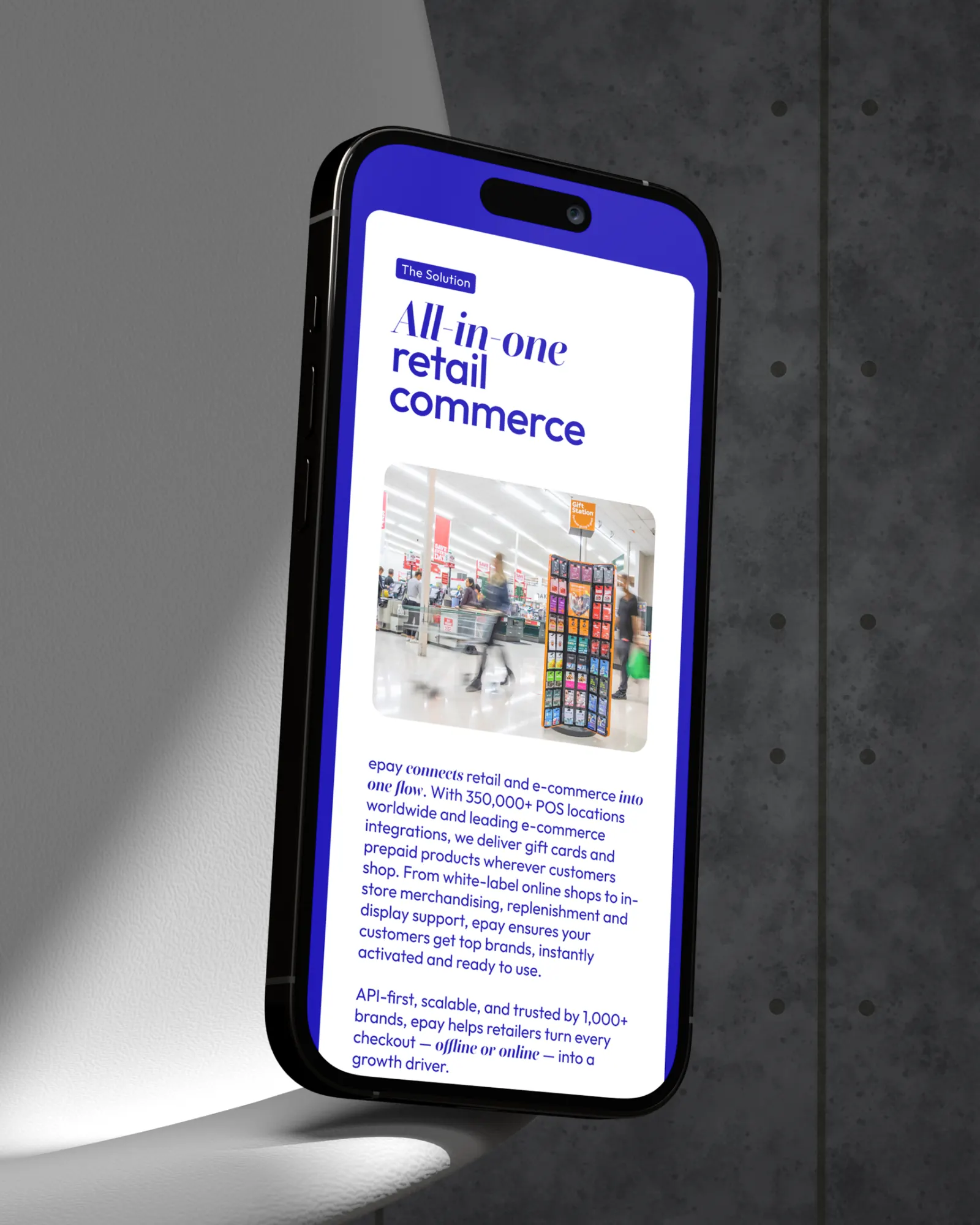 Phone showing “All in one retail commerce”