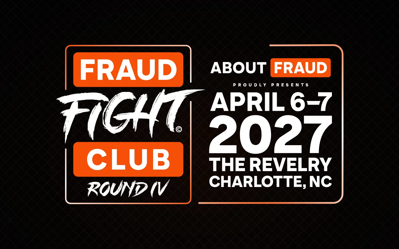 The Round IV event logo with “April 6–7, 2027, The Revelry, Charlotte, NC” animating in on the chain-link pattern