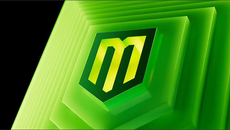 The shield in yellow and green on bright layers