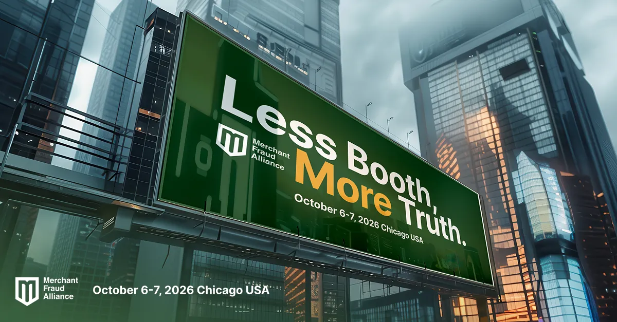 Billboard between glass towers: “Less Booth. More Truth.”