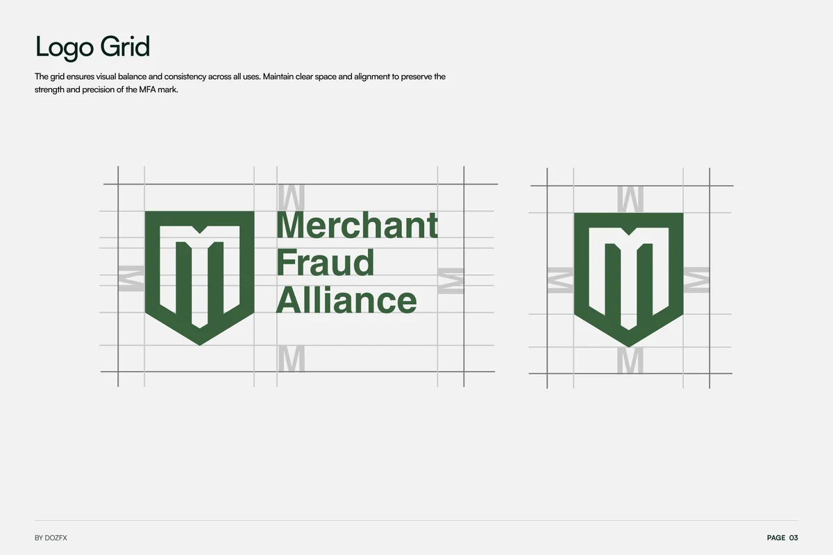 Logo grid: construction lines for the shield and the wordmark