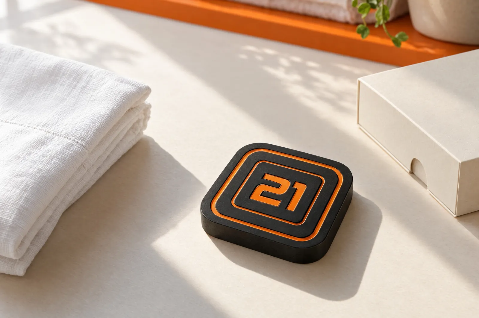 The Value Block on a light counter in daylight next to folded linen