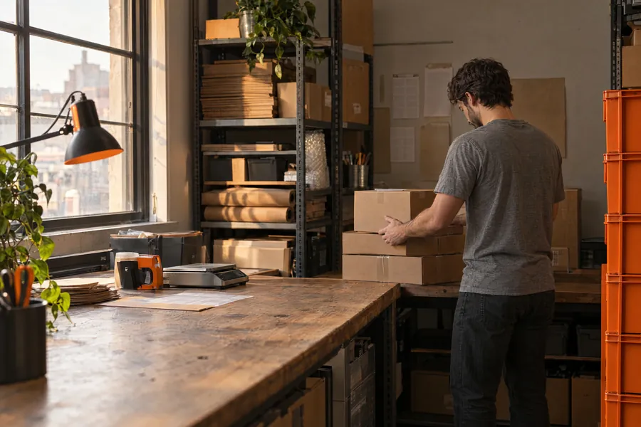 Visual world, Packing Bench: a merchant scene with orange in the room