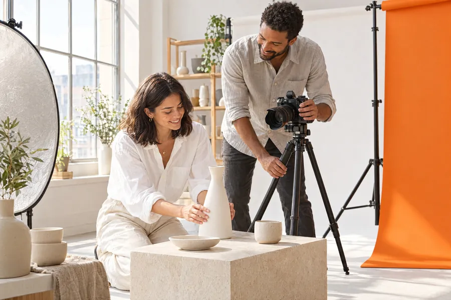 Visual world, Launch Studio: a merchant scene with orange in the room