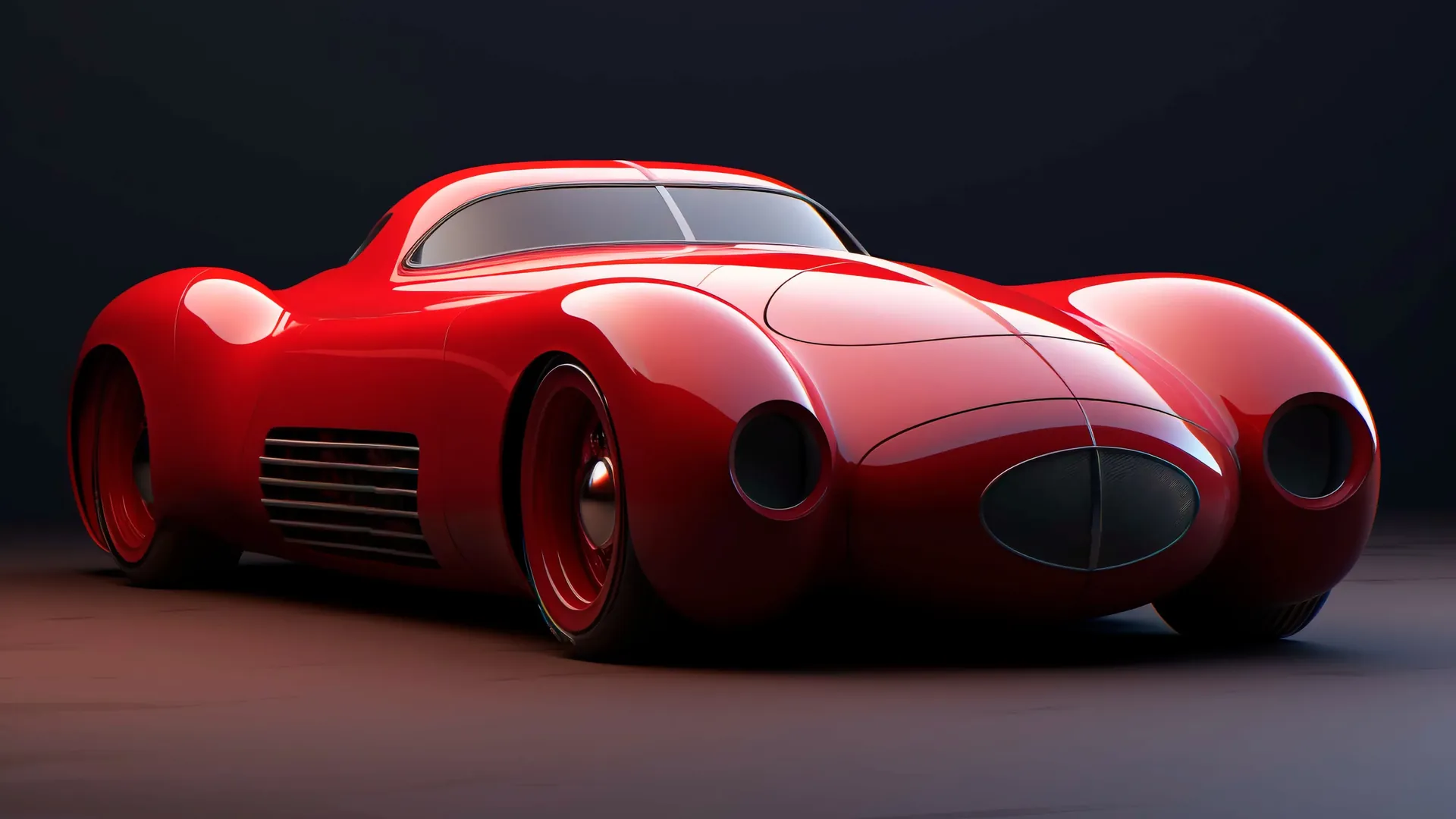 Red retro sports car study in a dark studio