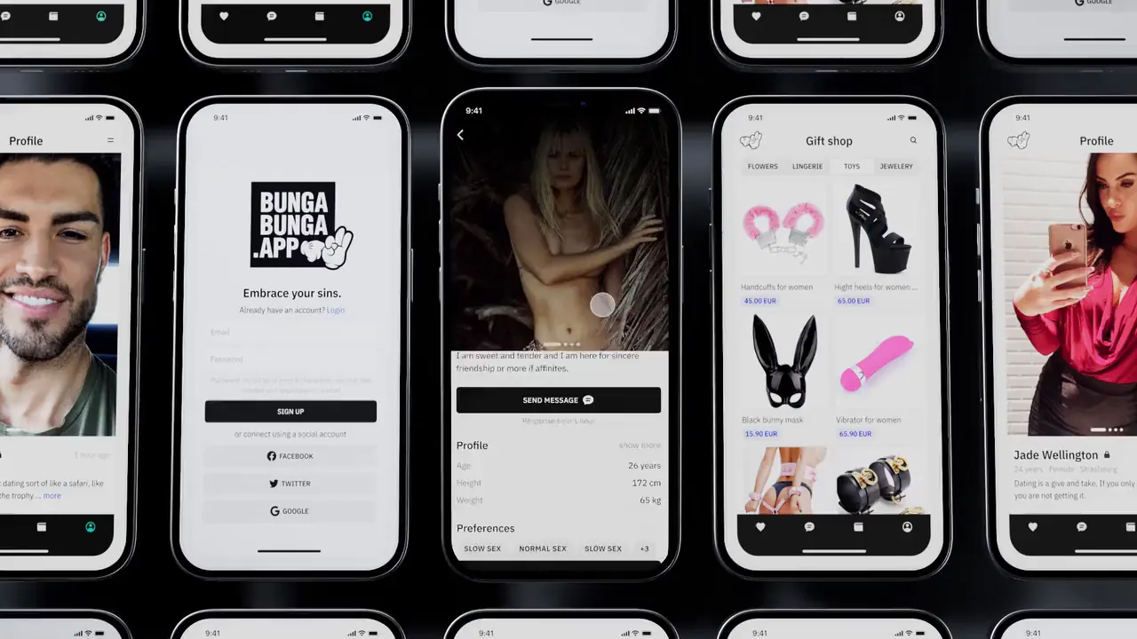 Frames from the dozfx reel: devices, product shots and websites in a dark studio
